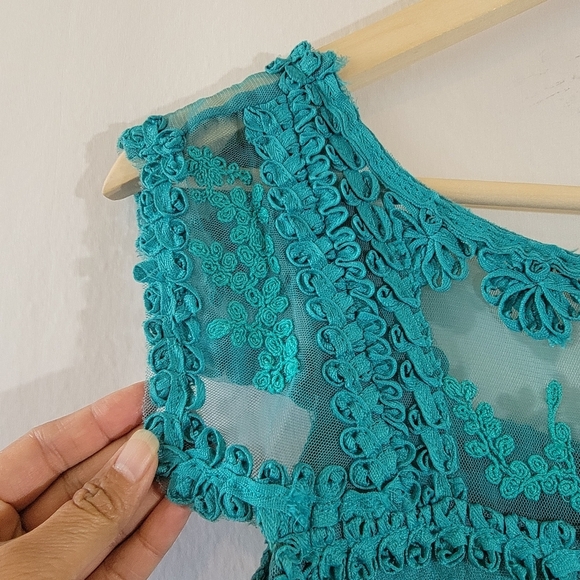 Anthropologie YOANA BARASCHI New Light Dress Sz 2 Teal Embroidered Fairy Artsy - Picture 7 of 12